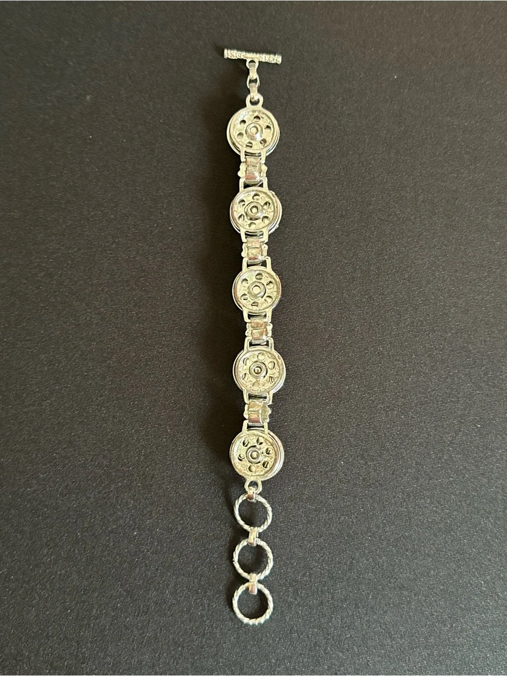 Silver-Tone Turquoise Floral Charm Bracelet - Women Jewelry